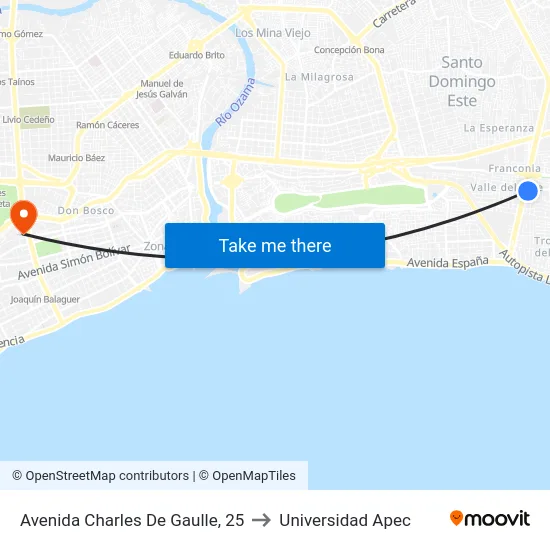 Avenida Charles De Gaulle, 25 to Universidad Apec map