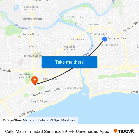 Calle Maria Trinidad Sanchez, 89 to Universidad Apec map