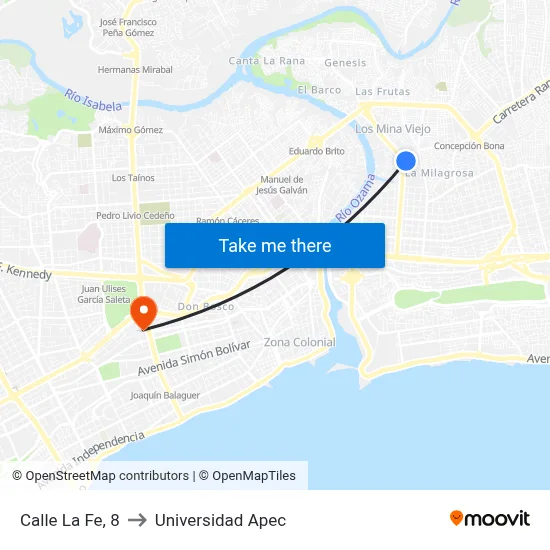 Calle La Fe, 8 to Universidad Apec map