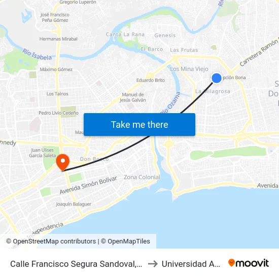 Calle Francisco Segura Sandoval, 74a to Universidad Apec map