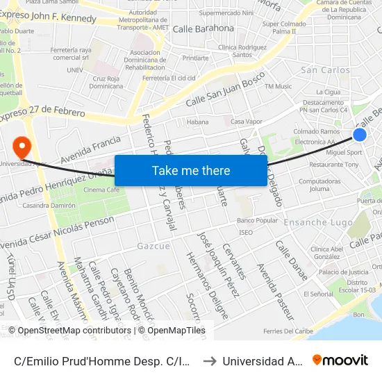 C/Emilio Prud'Homme Desp. C/Imbert to Universidad Apec map