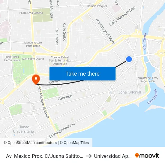 Av. Mexico Prox. C/Juana Saltitopa to Universidad Apec map