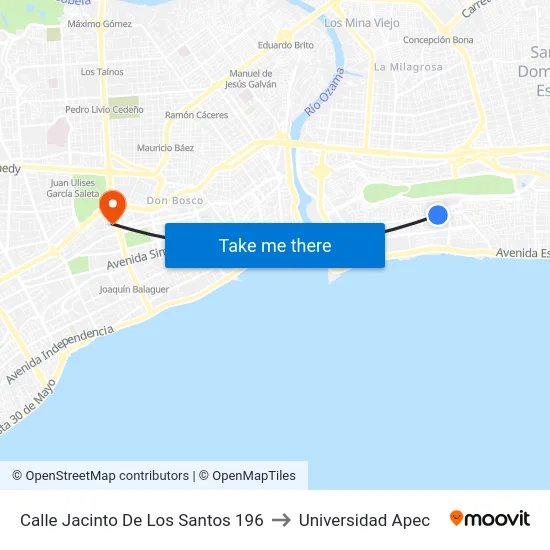 Calle Jacinto De Los Santos 196 to Universidad Apec map