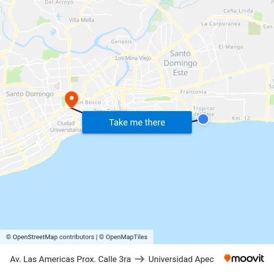 Av. Las Americas Prox. Calle 3ra to Universidad Apec map