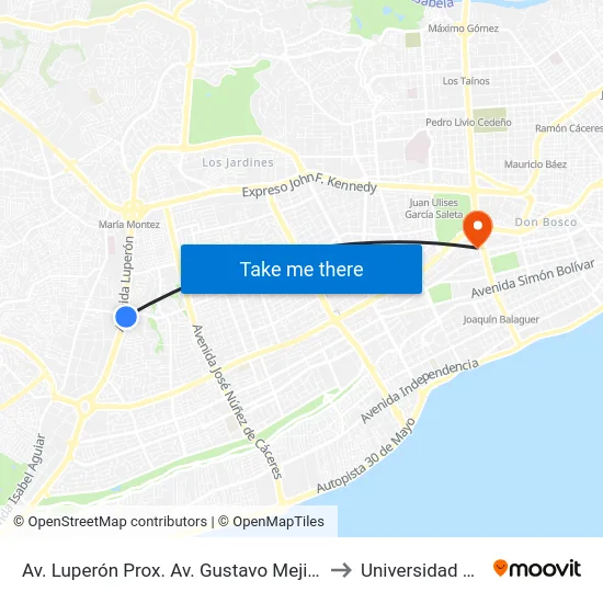 Av. Luperón Prox. Av. Gustavo Mejia Ricart to Universidad Apec map