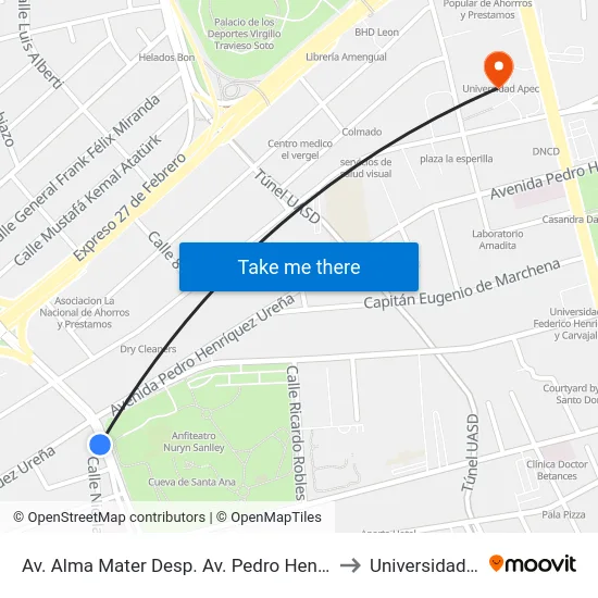 Av. Alma Mater Desp. Av. Pedro Henriquez Ureña to Universidad Apec map
