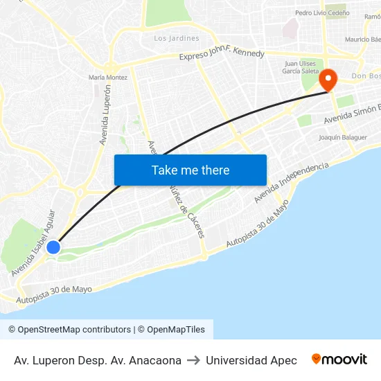 Av. Luperon Desp. Av. Anacaona to Universidad Apec map