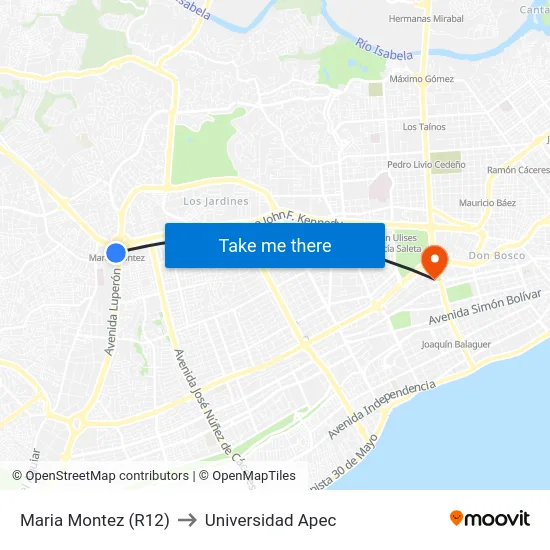 Maria Montez (R12) to Universidad Apec map