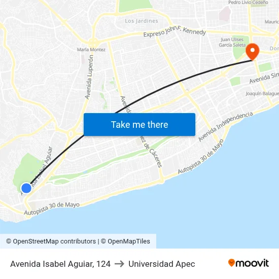 Avenida Isabel Aguiar, 124 to Universidad Apec map