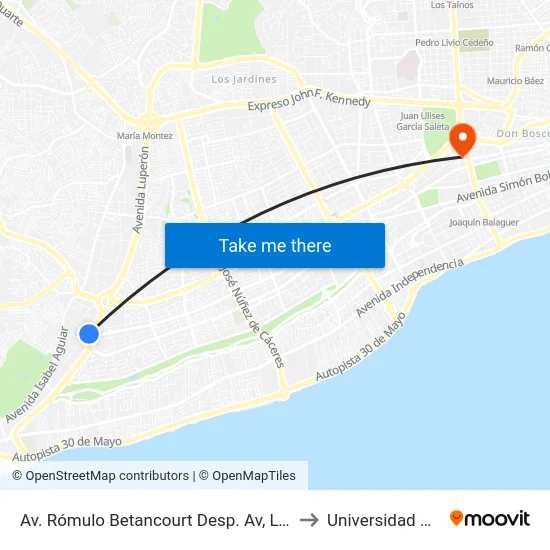 Av. Rómulo Betancourt Desp. Av, Luperón to Universidad Apec map