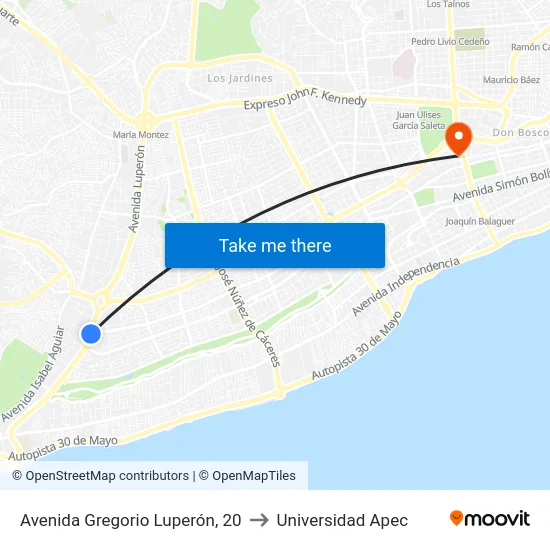 Avenida Gregorio Luperón, 20 to Universidad Apec map