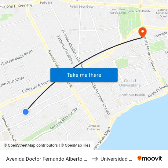 Avenida Doctor Fernando Alberto Defilló, 4 to Universidad Apec map