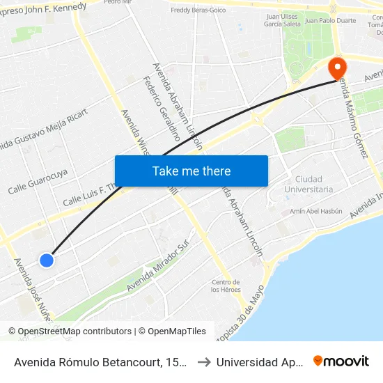 Avenida Rómulo Betancourt, 1516 to Universidad Apec map