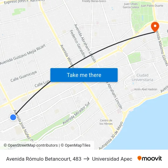 Avenida Rómulo Betancourt, 483 to Universidad Apec map