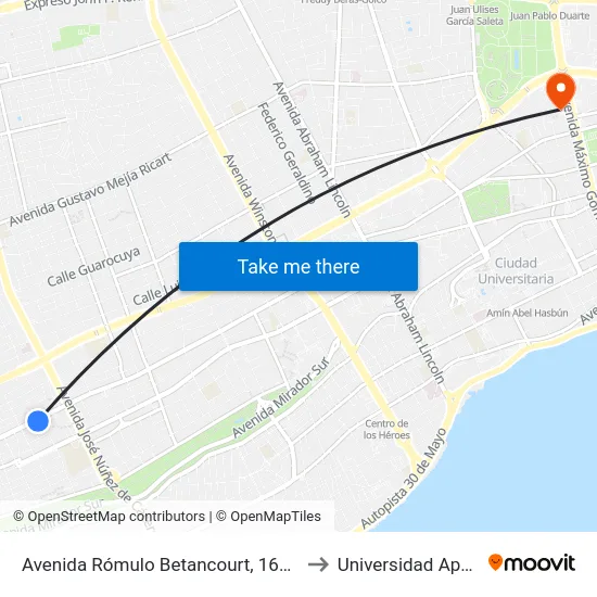 Avenida Rómulo Betancourt, 1608 to Universidad Apec map