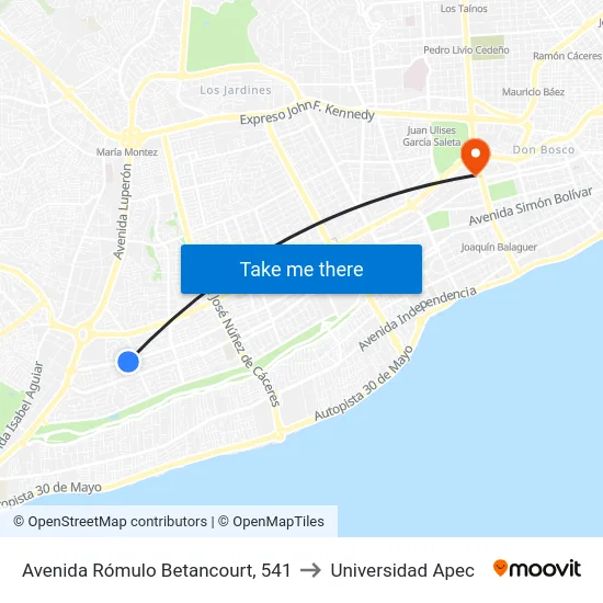 Avenida Rómulo Betancourt, 541 to Universidad Apec map