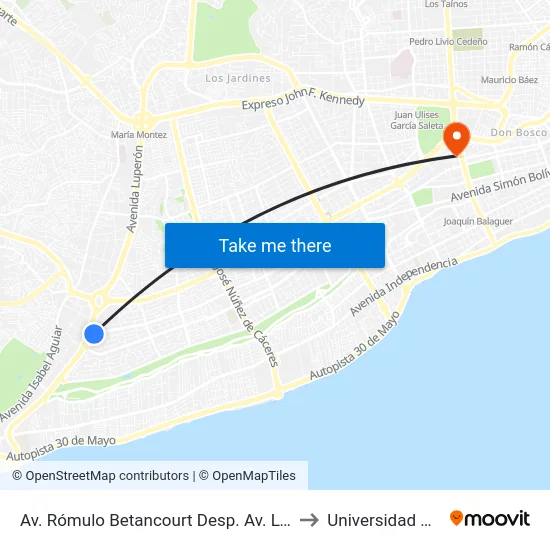 Av. Rómulo Betancourt Desp. Av. Luperón to Universidad Apec map