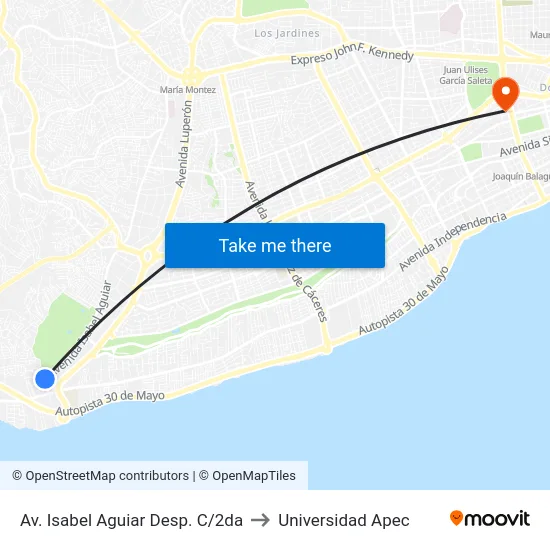 Av. Isabel Aguiar Desp. C/2da to Universidad Apec map