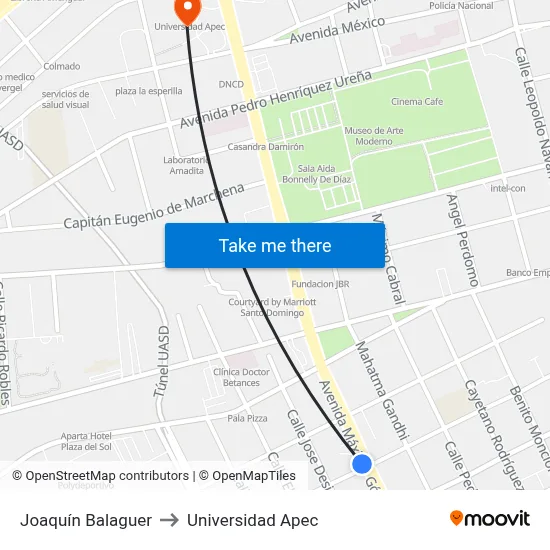 Joaquín Balaguer to Universidad Apec map