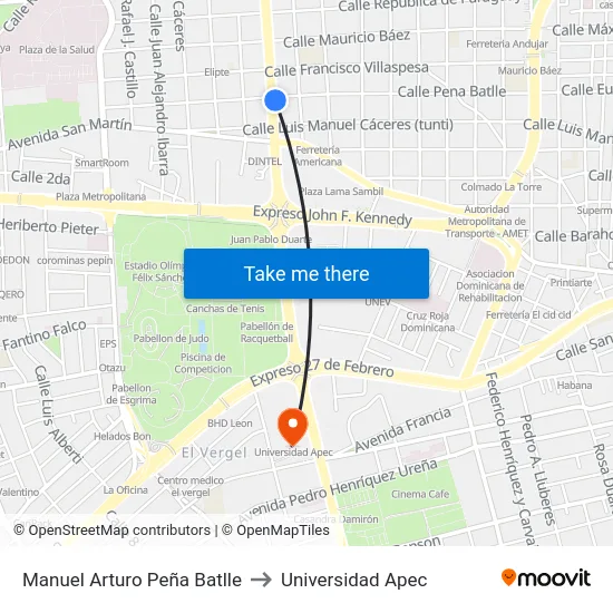 Manuel Arturo Peña Batlle to Universidad Apec map