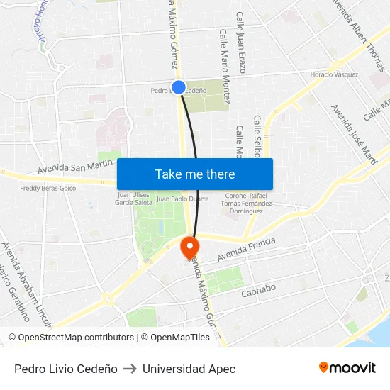 Pedro Livio Cedeño to Universidad Apec map