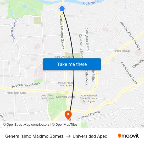 Generalísimo Máximo Gómez to Universidad Apec map