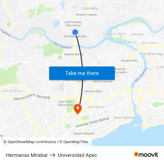 Hermanas Mirabal to Universidad Apec map