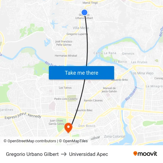Gregorio Urbano Gilbert to Universidad Apec map