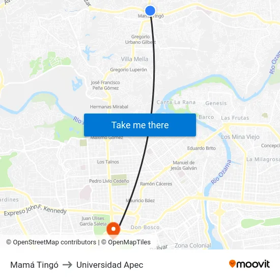 Mamá Tingó to Universidad Apec map