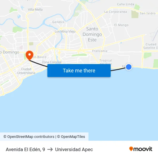 Avenida El Edén, 9 to Universidad Apec map