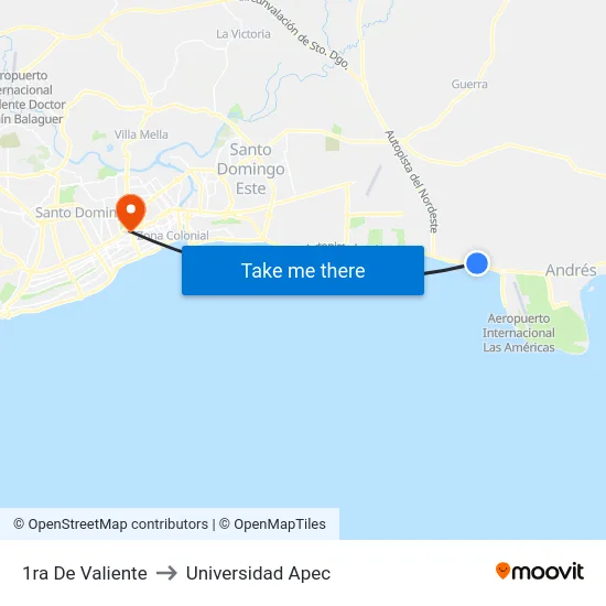 1ra De Valiente to Universidad Apec map