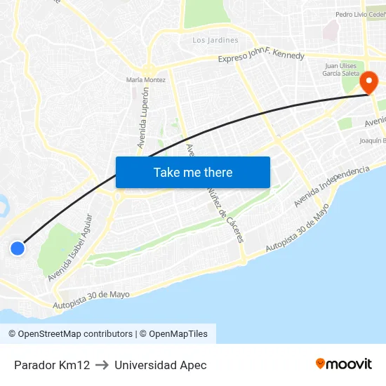 Parador Km12 to Universidad Apec map