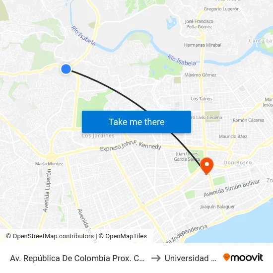 Av. República De Colombia Prox. C/El Cristo to Universidad Apec map