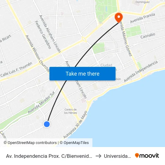 Av. Independencia Prox. C/Bienvenido Hernan Suarez to Universidad Apec map