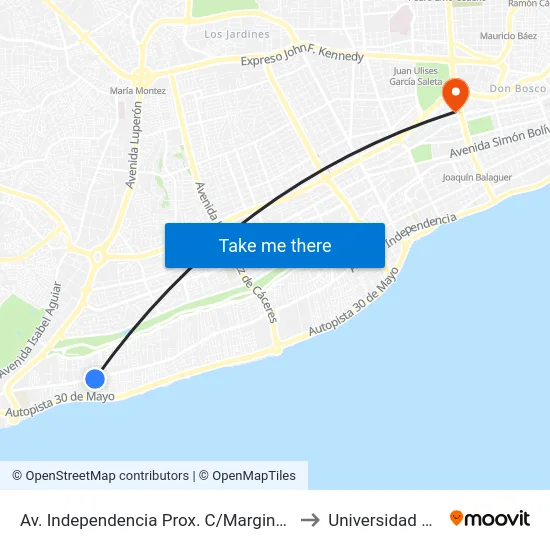 Av. Independencia Prox. C/Marginal Norte to Universidad Apec map