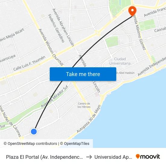 Plaza El Portal (Av. Independencia) to Universidad Apec map