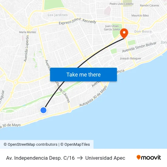 Av. Independencia Desp. C/16 to Universidad Apec map