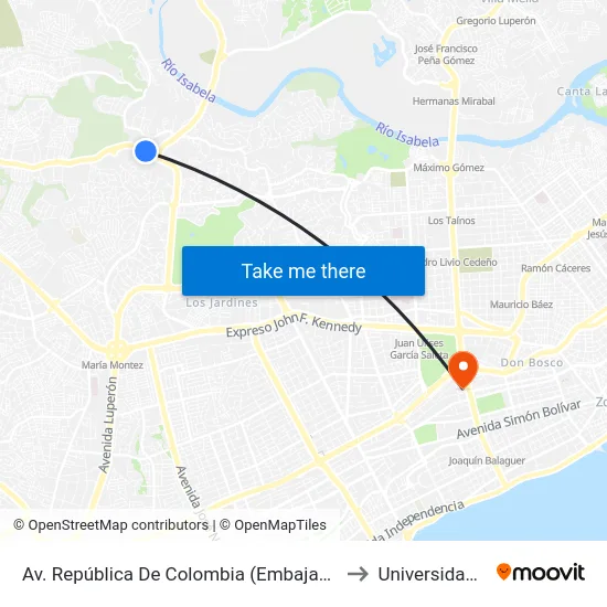 Av. República De Colombia (Embajada Americana) to Universidad Apec map