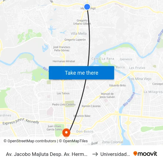 Av. Jacobo Majluta Desp. Av. Hermanas Mirabal to Universidad Apec map