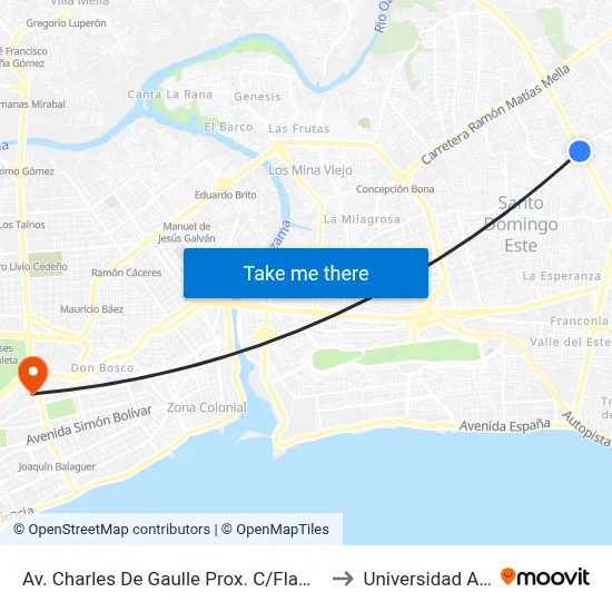 Av. Charles De Gaulle Prox. C/Flamboyan to Universidad Apec map
