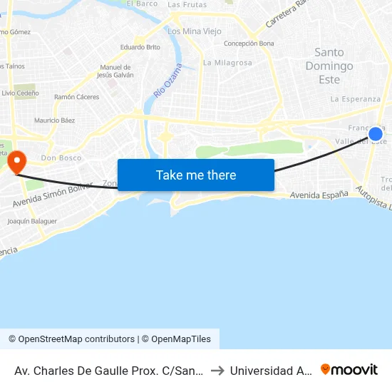 Av. Charles De Gaulle Prox. C/San José to Universidad Apec map