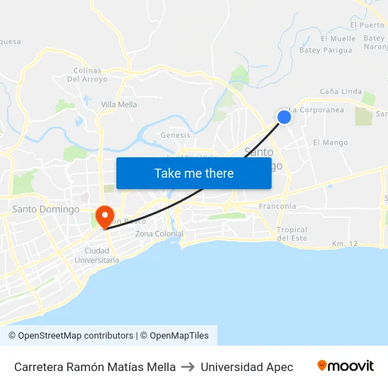 Carretera Ramón Matías Mella to Universidad Apec map