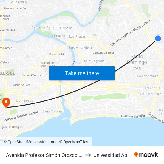 Avenida Profesor Simón Orozco 23 to Universidad Apec map