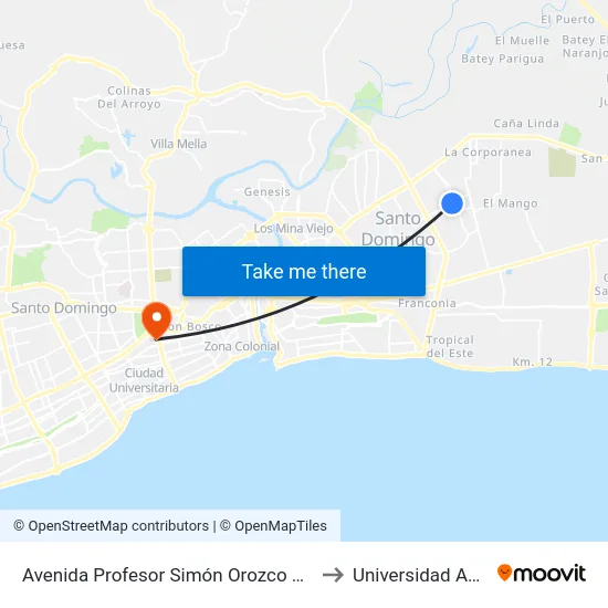 Avenida Profesor Simón Orozco 4720 to Universidad Apec map