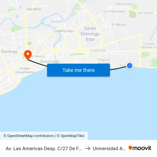 Av. Las Americas Desp. C/27 De Febrero to Universidad Apec map