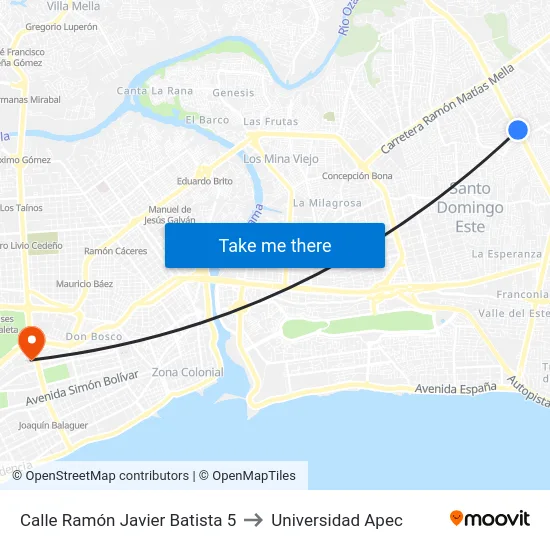 Calle Ramón Javier Batista 5 to Universidad Apec map