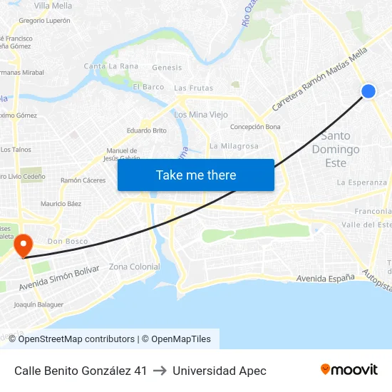 Calle Benito González 41 to Universidad Apec map