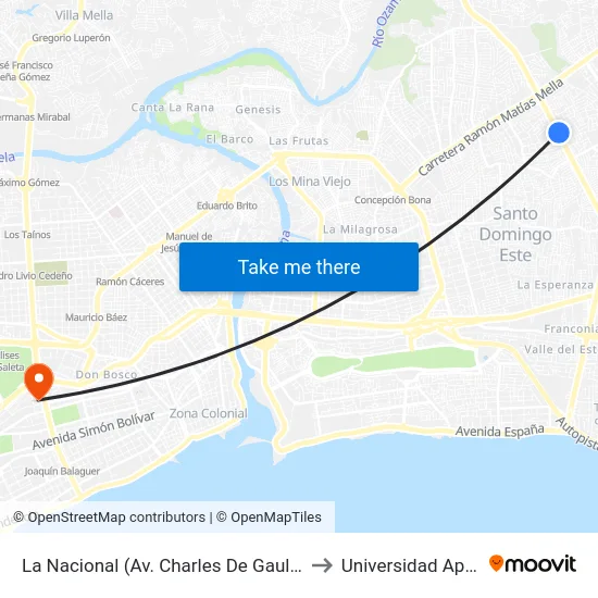 La Nacional (Av. Charles De Gaulle) to Universidad Apec map