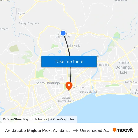 Av. Jacobo Majluta Prox. Av. Sánchez to Universidad Apec map