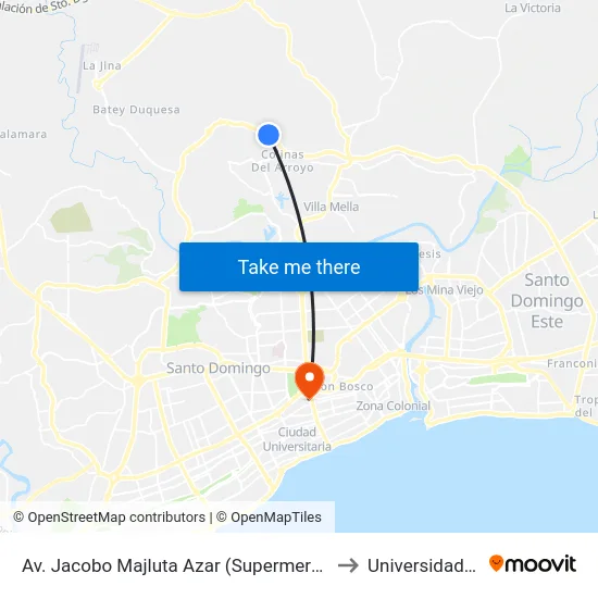 Av. Jacobo Majluta Azar (Supermercado Tellus) to Universidad Apec map